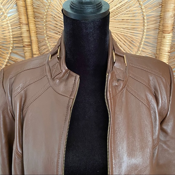 Bradley Bayou Brown Leather Jacket Sz M Zip Front, pleat/stitching detail - Picture 2 of 14